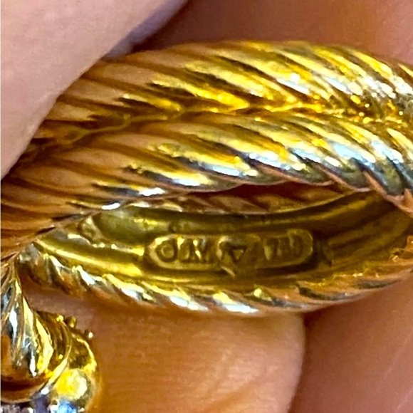 Authentic Vintage David Yurman 18k Yellow Gold Cable Diamond Ball Bypass Ring 6 - Picture 10 of 16